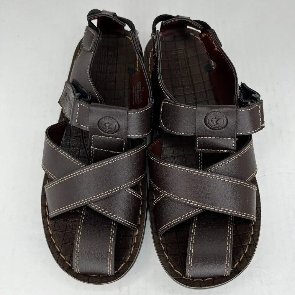 Odyssia Mens R312 Brown Leather Fisherman Straps Peep Toe Size 41 Dress Sandals